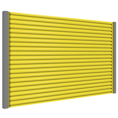 Секция забора жалюзи из ламелей еврожалюзи RAL1018 Желтый с металлическими столбами