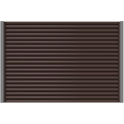 Секция забора жалюзи из ламелей еврожалюзи RAL8017 Коричневый Шоколад с металлическими столбами анфас
